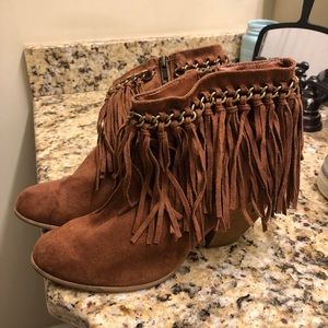 Brown Fringe Booties